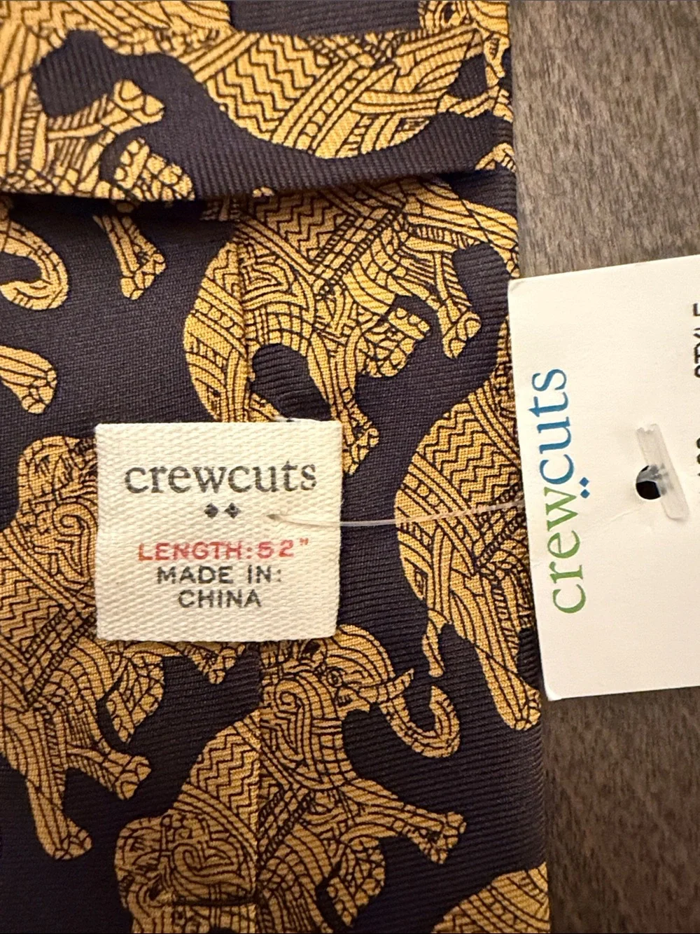 NWT Crewcuts J.Crew Boys Elephant Tie Navy Gold 100% Silk 52